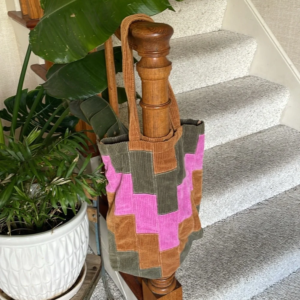BDG Patchwork Tote Bag - Pink, Green, and Brown - Picture 4 of 14